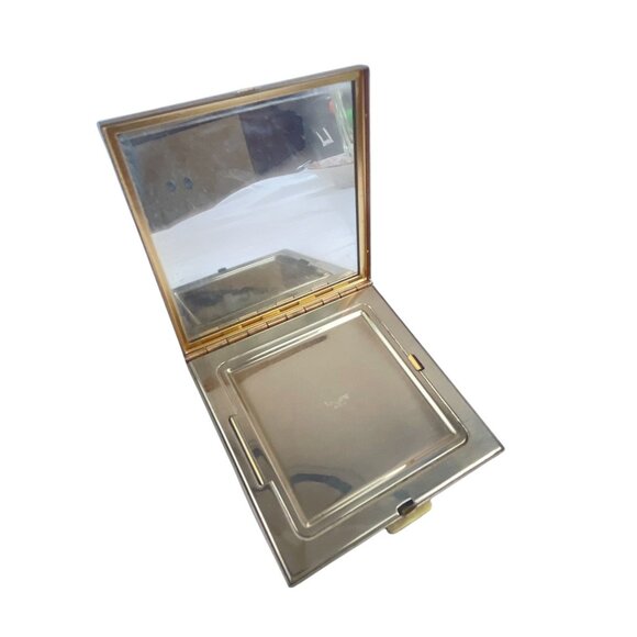 Vintage Volupte 1940s Powder Compact Gold-Tone Square Powder Compact With Mirror - Picture 5 of 10
